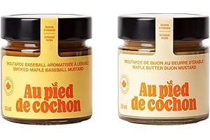 Au Pied de Cochon Gourmet Mustard Collection 2 Pack – Maple Butter Dijon + Smoked Maple Baseball – Canadian Crafted Condiment