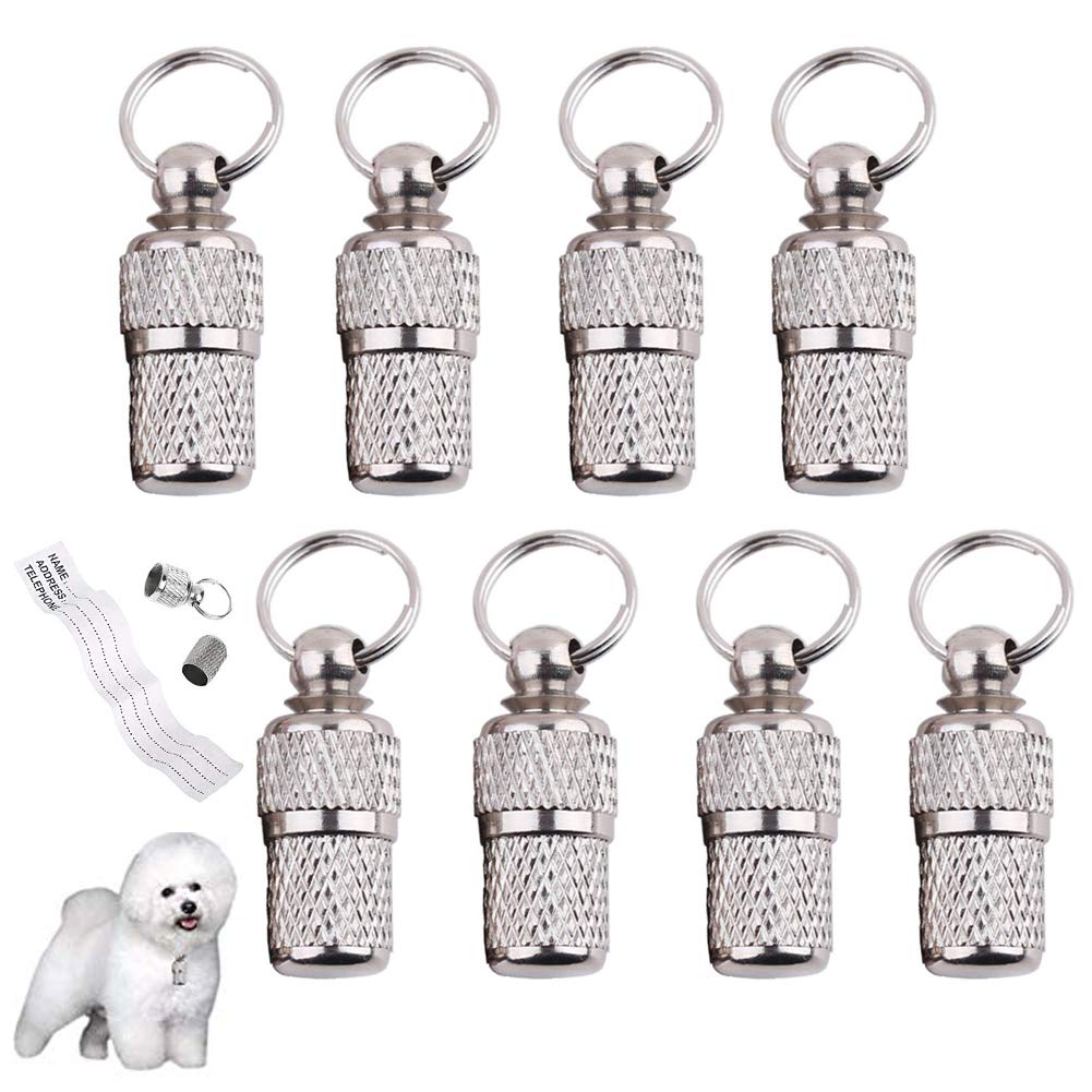 BETOY 8 pcs Anti-Lost Pet ID Tag Barrel,Mini Pet Dog Cat Puppy ID Stainless Steel Pet Dog Cat Puppy ID Address Name Label Personalized Tag Barrel Tube Collar
