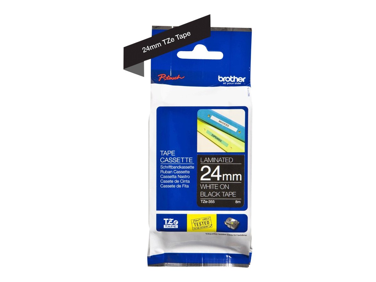 Brother TZe-355 Labelling Tape Cassette, White on Black, 24 mm (W) x 8M (L), Laminated, Brother Genuine Supplies