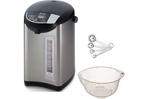 Tiger PDU-A50U Electric Water Boiler and Warmer (169oz, Black) Bundle with Rice Washing Bowl and Measuring Spoons (3 Items)