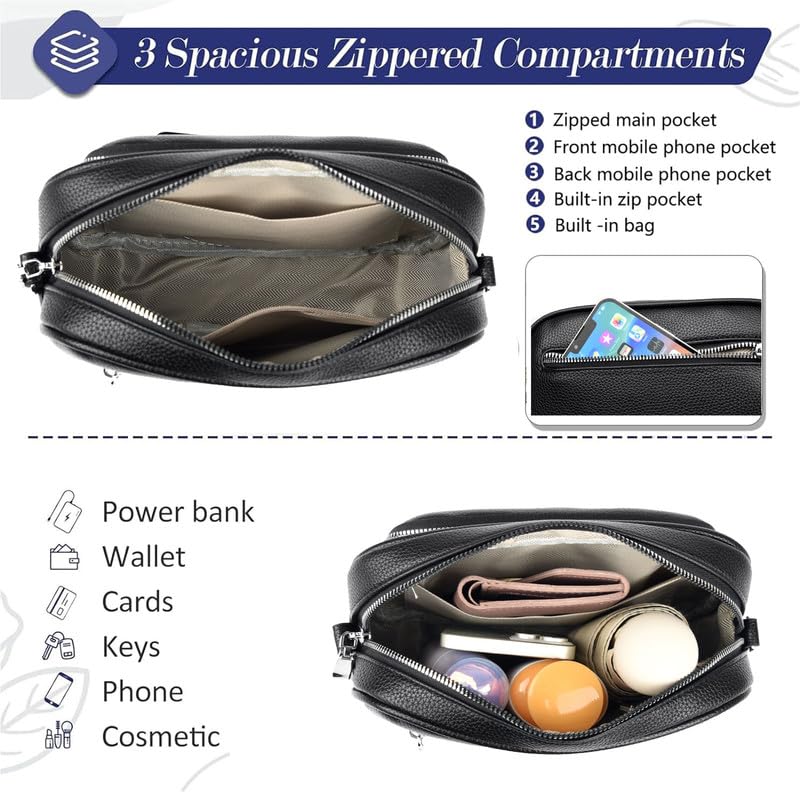 NIYUTA Damen Leder Umhängetasche - Crossbody Bag Schwarz mit Abnehmbarem und Breitem Schultergurt BfU8VPxKe2U9de9i 6