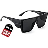 SODQW Ansi Z87 Big Sunglasses for Men Polarized Square Safety Glasses UV400 Wrap-Around Protection Oversized Sun Glasses