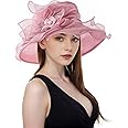 ELLYDOOR Women Derby Fascinator Hat Organza Church Wedding Tea Party Hats Wide Brim Sun Hat