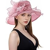 ELLYDOOR Women Derby Fascinator Hat Organza Church Wedding Hats Wide Brim Cocktail Tea Party Hat