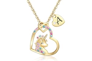Chunyee Unicorn Gifts for Girls, Colorful CZ Heart Unicorn Necklaces Initial Necklace Birthday Christmas Gift for Girls Teens