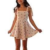 Women Tie Shoulder Mini Dress Floral Ruffle Babydoll Dress Boho Square Neck Sundress Cute Summer Dresses