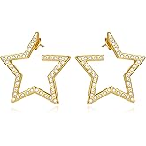 Cicy Bell Christmas Stud Earrings for Women 18K Gold Plated Hollow Star Earring with Sparkling Cubic Zirconia Dainty Geometric Studs Festival Statement Jewelry Gift for Her