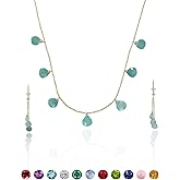 Abshel 18K Gold Vermeil Bohemian Beaded Choker Necklace Dainty Blue Sapphire Earring Necklace Set Boho Summer Beach Jewelry Prom Party Festival Gift for Women Teens Girls