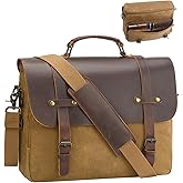Mens Messenger Bag Waxed Canvas Laptop Briefcase 16“ Vintage Genuine Leather Crossbody Bags Waterproof Satchel Shoulder Bag