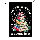 SRWNFOS All I Want for Christmas Is Books Garden Flag, Double Sided Home Yard Outdoor Indoor Farmhouse Lawn Porch Decor Flag, Christmas Birthday Gifts for Librarian Book Lover Bookish Literature