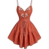 Floerns Women's Floral Embroidery Tiered Cami Dress Ruffle Hem Summer Short Dress