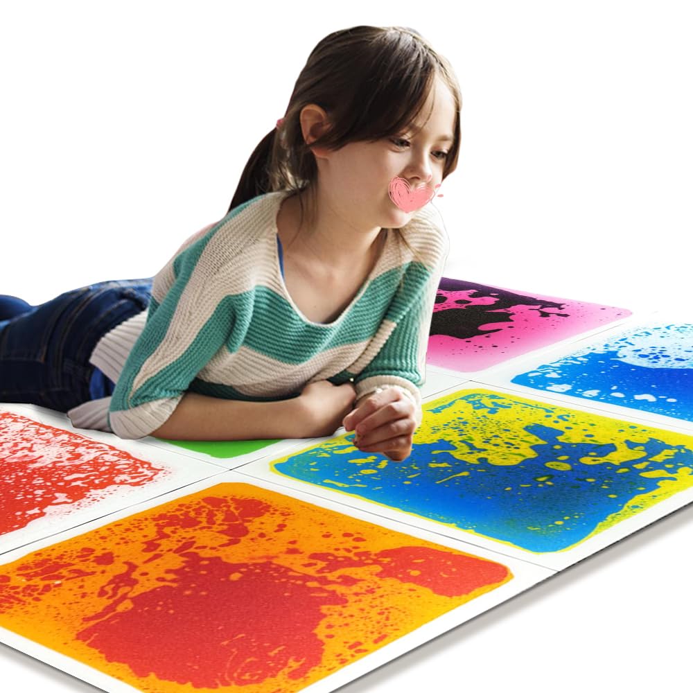 Liquid Floor Tiles – 6 Pack of 12" x 12" Sensory Tiles for Kids, Schools & Therapy Rooms – Interactive Sensory Play for Autism & ADHD – Leak-Proof, Non-Toxic, Durable & Slip-Resistant