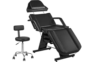 V VDLONSY Facial Chair Tattoo Chair for Client Beauty Chair Artist Spa Bed Removable Headrest for Client, Artist, Lash Bed with Stool Black