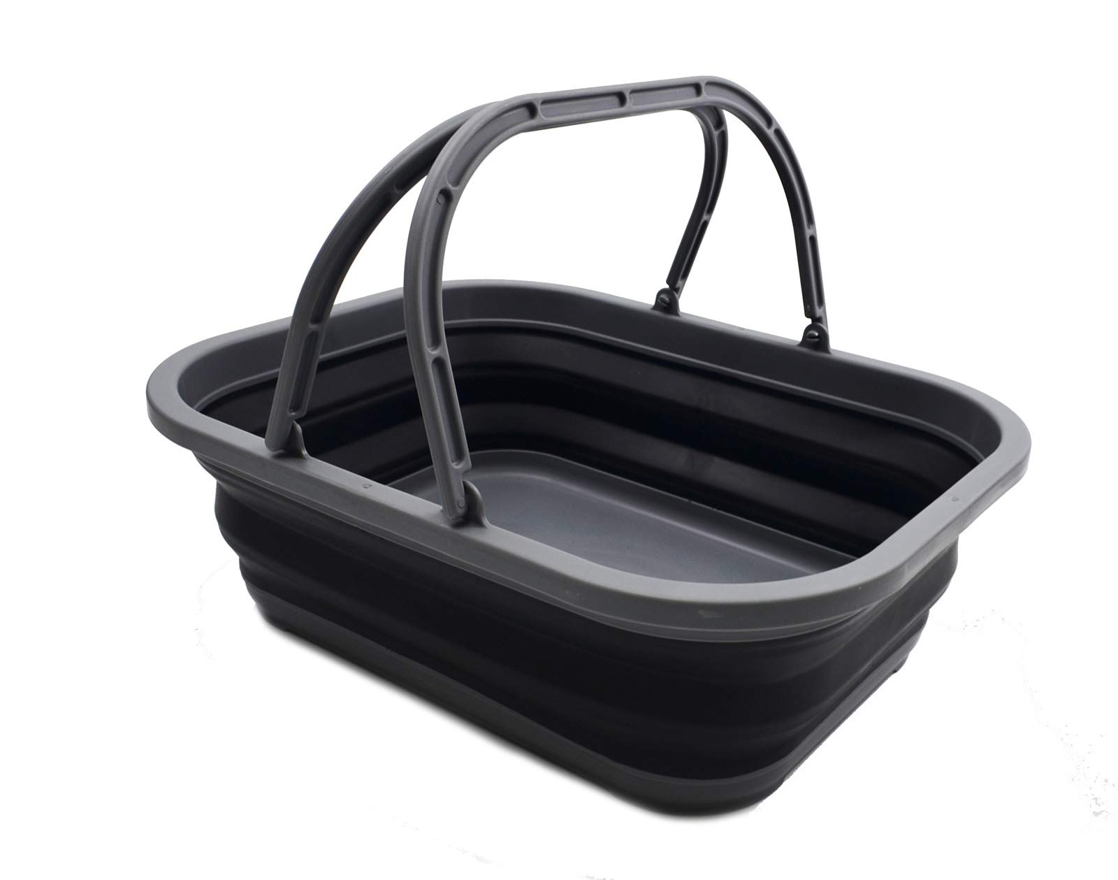 SAMMART 12L Collapsible Tub with Handle - Portable Outdoor Picnic Basket/Crater - Foldable Shopping Bag - Space Saving Storage Container (Grey/Black)