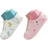 CutiePlusU Slipper Socks 2 Pairs for Women Men Warm Floor Socks Toddlers Crew length