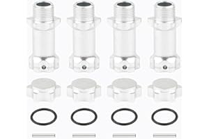 Rchobbytop 4pcs Aluminum 17mm Hex Adapter 30mm Extension Wheel Hub Drive Offset Width Extender with Anti-dust Cap Nuts for 1/8 RC On Road Car Off Road Truggy Truck Buggy Crawler, Silver