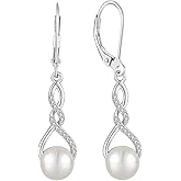 JO WISDOM Women Pearl Earrings 925 Sterling Silver Celtic Infinity Dangle & Drop Earrings with 8mm Freshwater Pearl Jewelry