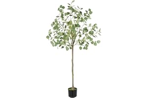 Fogein Artificial Eucalyptus Tree,5Ft Tall Fake Potted Tree Silk Faux Eucalyptus Tree with Plastic Nursery Pot, Artificial Plants for Home Office Indoor Decor