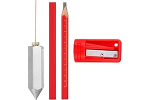 Leriton 8 oz Brass Plumb Bob with Replaceable Steel Tip 20 ft String & Hook 2 Carpenter Pencils & Sharpener Accurate Measuring Plum Bob Tool for Contractors Masons DIY Building Surveying (Hexagonal)