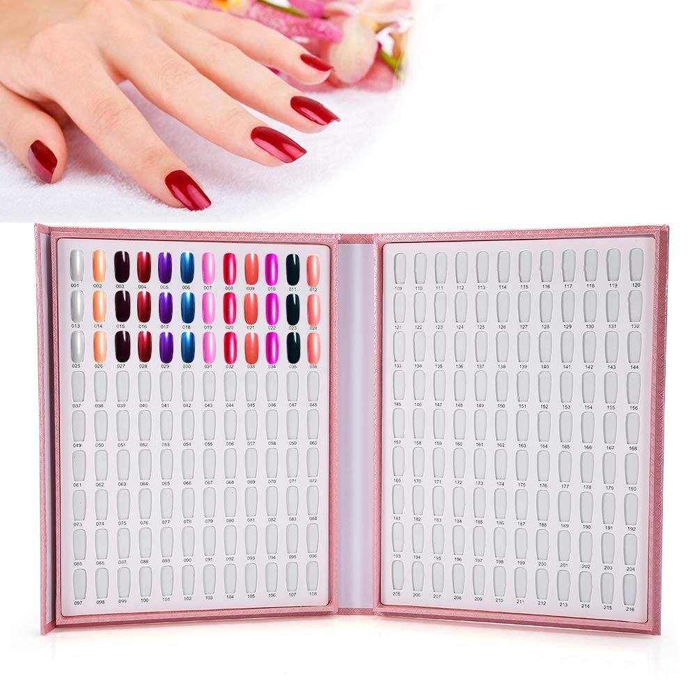 Nail Color Chart Display, Professional Salon Nail Gel Polish Display Chart Book Nail Gel Color Swatches Nail Art Showing Board Nail Polish Color Card Board 216 Colors (Pink)