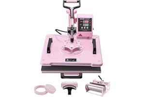 VEVOR Heat Press Machine 5 in 1 Combo with 30 OZ Tumbler Press & Hat Press, Slide Out 12x15 Inch Heat Press Sublimation Machine for T-Shirts, Hats Caps Tumblers Glass Cans Mugs, and Plates (Pink)