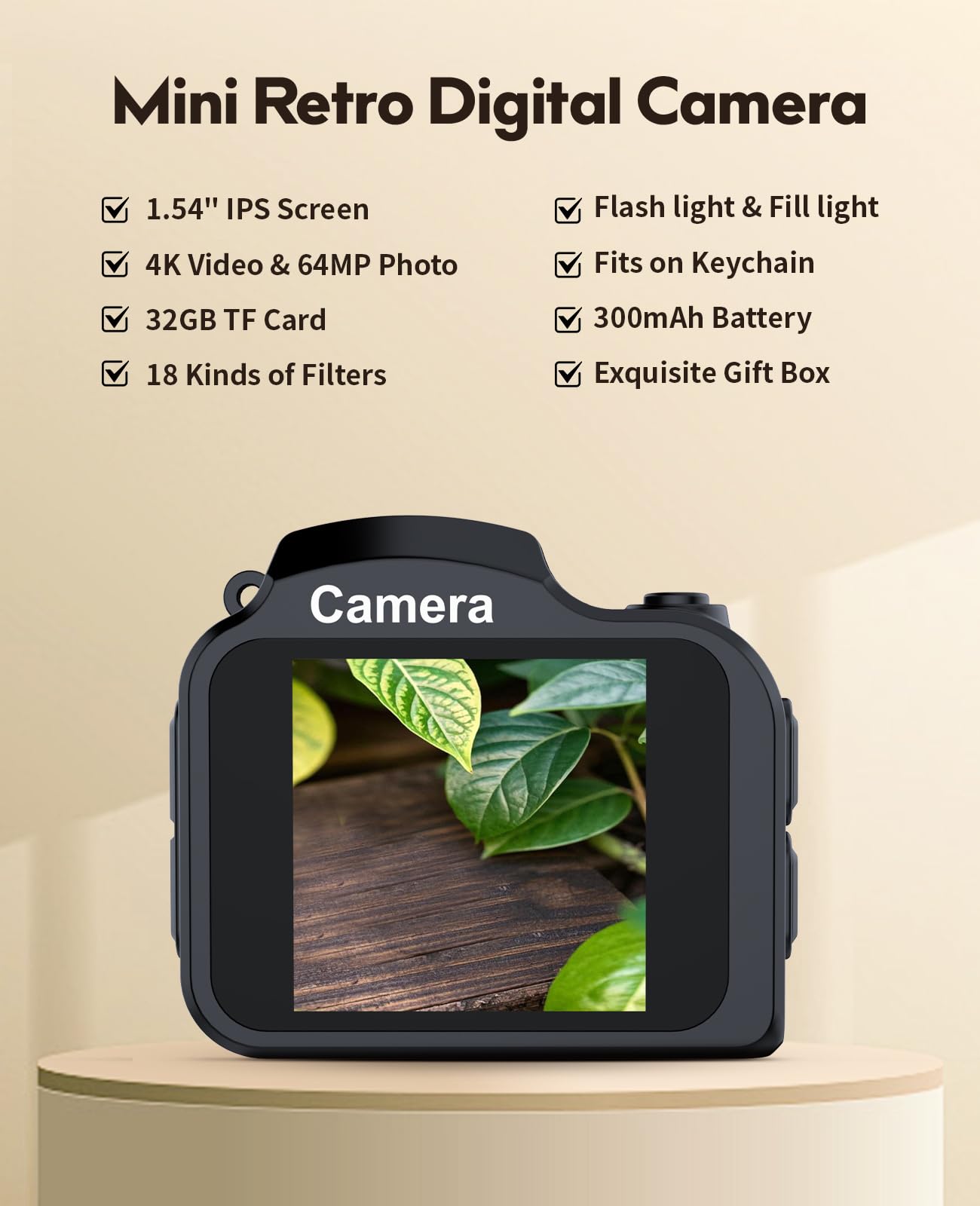 FLATIC Mini Keychain Camera –4K Digital Tiny Camera with 32GB Card & Elegant Gift Box, Fun Pocket-Sized Gadget for Kids & Adults, Collectible Gift for Travel, Birthdays & Stocking Stuffers, Black