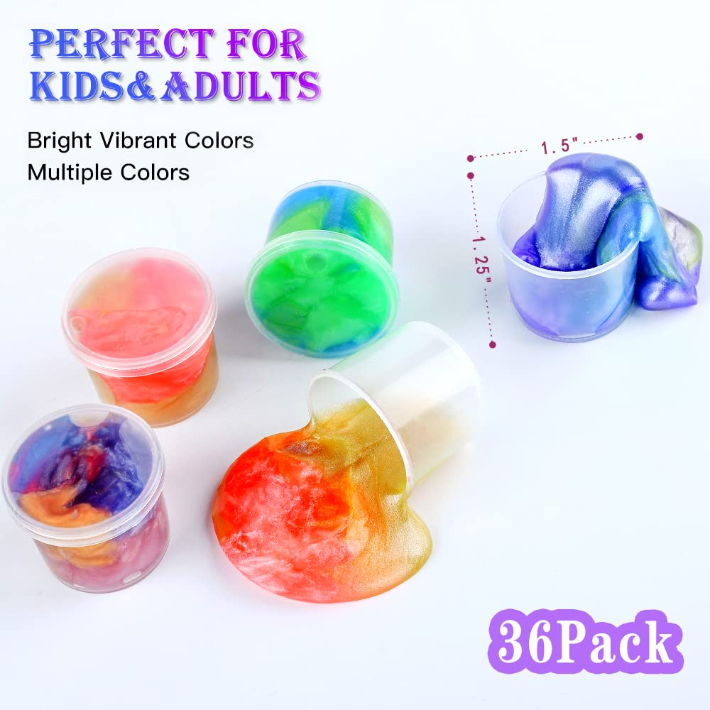 36 Packs Galaxy Slime Kit, Colorful Sludgy Gooey Fidget Kit for Sensory and Tactile Stimulation, Prize, Party Favor