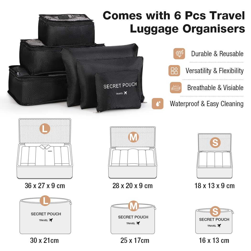 LekeSpring Garment Bags with 6 Set Packing Cubes, Garment Convertible Weekender Bag for Women, Large Carry On Garment Bags for Travel, Duffle Bag Garment Bag Gifts Black Color