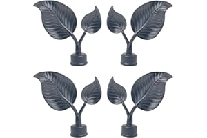 KUASTING 4Pcs Curtain Rod Finials Cap Leaf End Black Aluminum Alloy Drapery Rail Pole Head Cap for Less than 26mm/1 inch Drapery Pole Black (Leaf Shape)