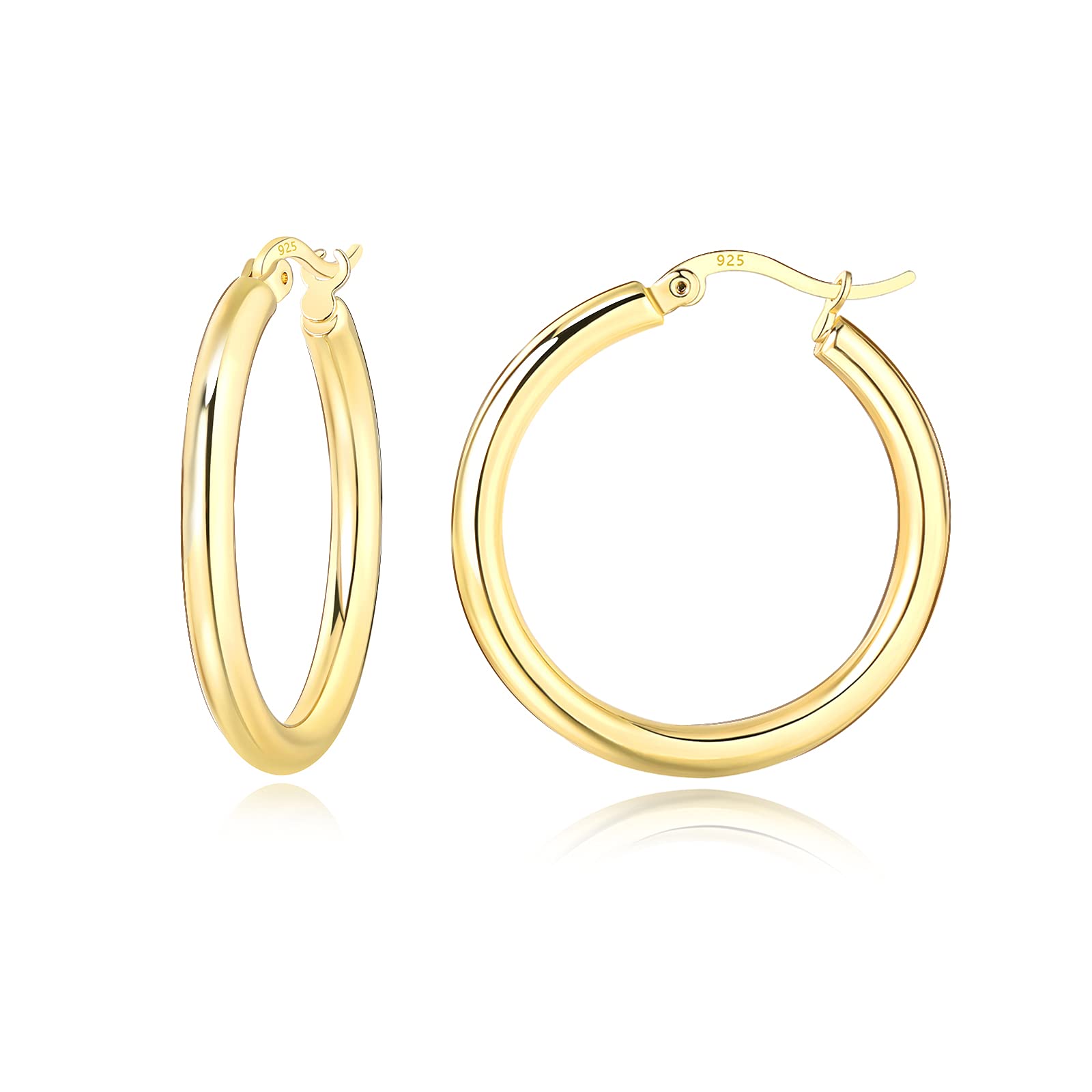 EPVOA Gold Hoop Earrings for Women, 925 Sterling Sliver Earrings for Girls, Hypoallergenic Silver Small Hoop Earrings for men, Size 20mm