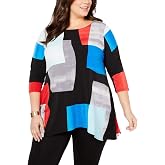 Alfani Womens Plus Asymmetric Business Tunic Top Black 2X