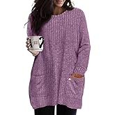 TIYOMI Womens Plus Size Long Sleeve Tops Crewneck Casual Fall Shirts Oversized Long Sweaters Loose Tunic Tops Pockets XL-5XL