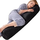 1 MIDDLE ONE Body Pillow for Adults, Long Bolster Pillow for Bed, Decorative Round Roll Hug Pillow with Corduroy Cover (Black, 47x7.87 Inch)