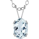 Gem Stone King 0.75 Ct Oval Sky Blue Aquamarine 14K White Gold Pendant With Chain