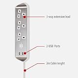 Brennenstuhl estilo Corner Extension Lead 3-way USB 2x Opel view 2