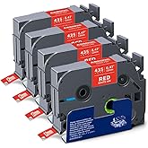 Absonic 4-Pack Tze435 Tz 12mm 0.47" White on Red Label Tape Compatible for Brother Tze-435 Tz-435 Tz435 P Touch Tze Label Tape 12mm 0.47" White on Red Laminated for PTD220 PTD410 PTD200 PTD210 PTH110