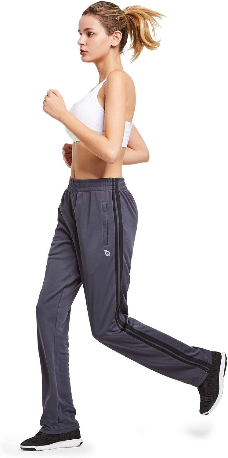 BALEAF Women's Track Pants Athletic Sports Sweat Pants Open Leg Jogger Sweatpants Zippered Pockets Lounge: Clothing