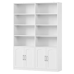 FACBOTALL Bookshelf and Bookcase with Doors, 6 Tier
