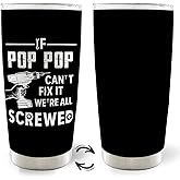 MOTERMATE Grandpa Pop Pop 20oz Travel Coffee Mug Tumbler Gifts for Fathers Day from Grandkids, Christmas Birthday Gifts for If Pop Pop can't Fix It Water Stainless Steel Tumbler with Lid and Straw