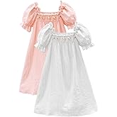 BANGSAUR Girls' Vintage Dresses, Cotton Princess Sleepshirts, Kids 3-12 Years