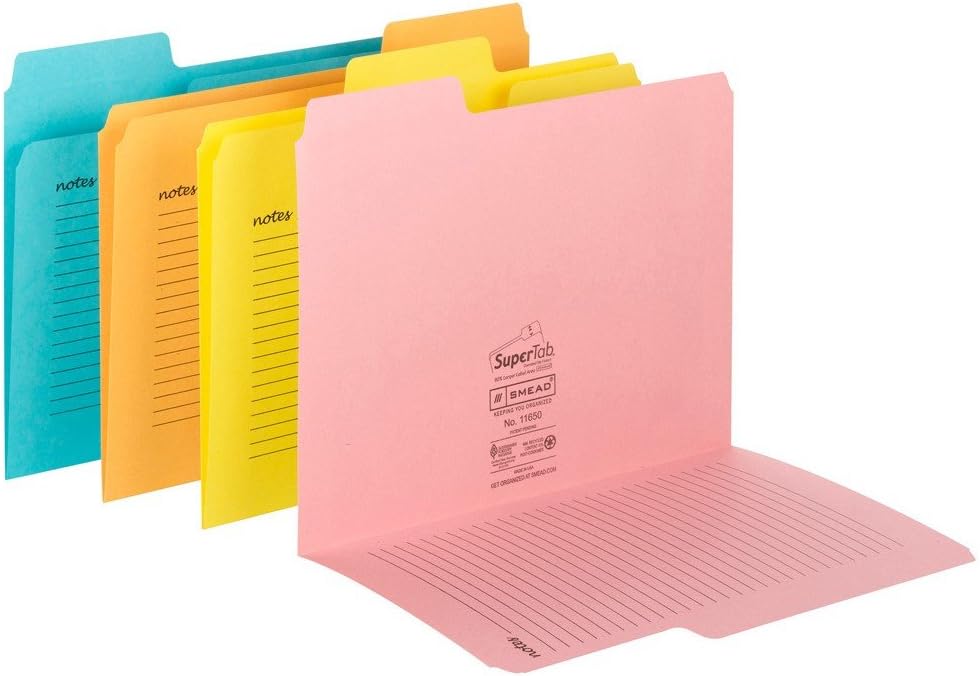 Smead SuperTab Notes Folder, Oversized 1/3-Cut Tabs, Letter Size, Assorted Colors, 12 per Pack (11650) : Office Products