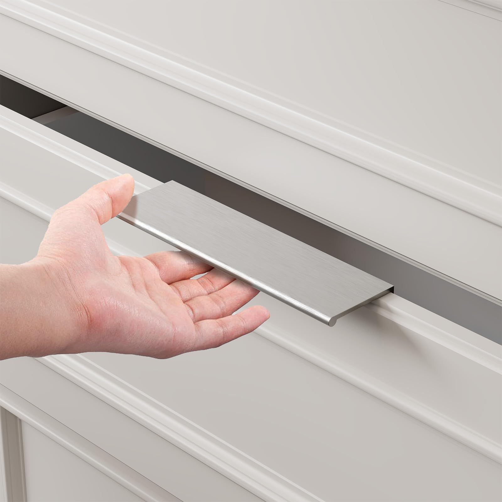 Photo 1 of homdiy 10 Pack Brushed Nickel Cabinet Pulls 5 inch Edge Finger Pull for Kitchen Cabinets Aluminum Alloy Hardware for Dresser Drawer Cupboard Handles Easy Installation