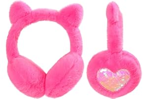 Kids Winter Earmuffs Adjustable Warm Faux Fur Ear Warmers Ear Cover with Glitter Sequin Cat Ears for Girls Boys Toddler