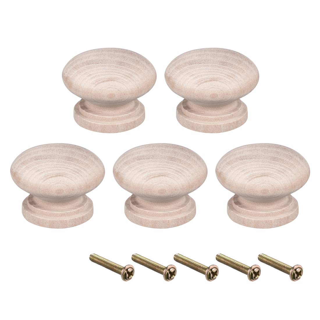 sourcing map Round Wood Knobs,5Pcs 34mm Dia Cabinet Furniture Kitchen Pulls Handles for Drawer Cupboard, Wood