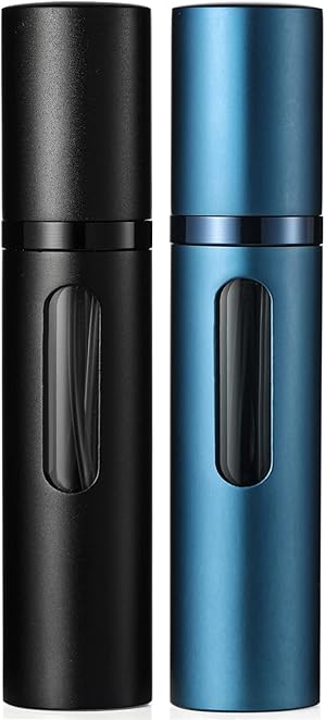 Parfümzerstäuber Nachfüllbar, Travelofo Leer Reise Parfüm Zerstäuber Mini Portable Sprühflasche mit Fenster für Unterwegs, 8ml (Schwarz & Blau)