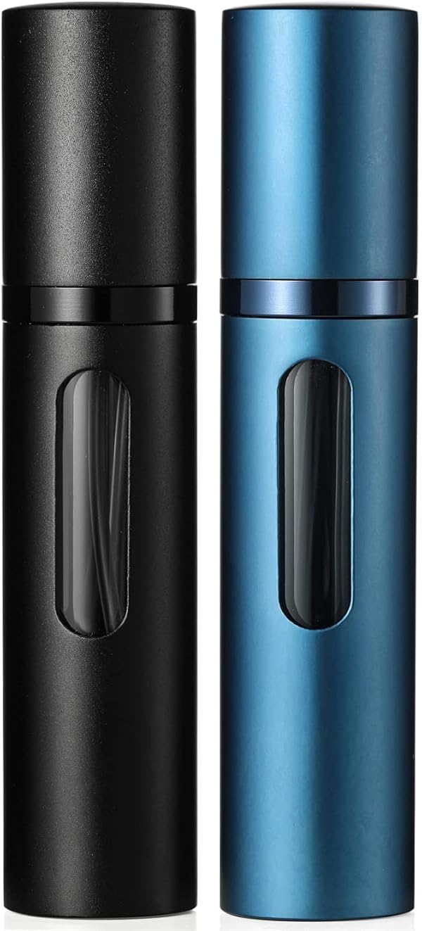 Parfümzerstäuber Nachfüllbar, Travelofo Leer Reise Parfüm Zerstäuber Mini Portable Sprühflasche mit Fenster für Unterwegs, 8ml (Schwarz & Blau)