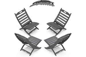 IVY&LANE Portable Xavier-Chairs Set of 4 | Folding-Adirondack-Chair | Wave | HDPE Plastic | Grey | All-Weather Resistant | for Outdoor Fire-Pit Patio Lawn Beach Poolside