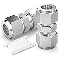 TAISHER 5PCS 304 Stainless Steel Compression Tube Pipe Fitting Connector, 1/4" Tube OD x 1/4" Tube OD Straight Adapter