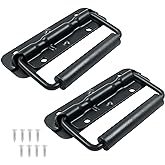 LifCratms Black Spring Loaded Case Handles, 2Pcs, 122mm / 4.82" | 304 Stainless Steel, Surface Mount Chest Handle, Rubber Grip, Heavy Duty Cabinet Pulls Hardware for Toolbox Chest Case