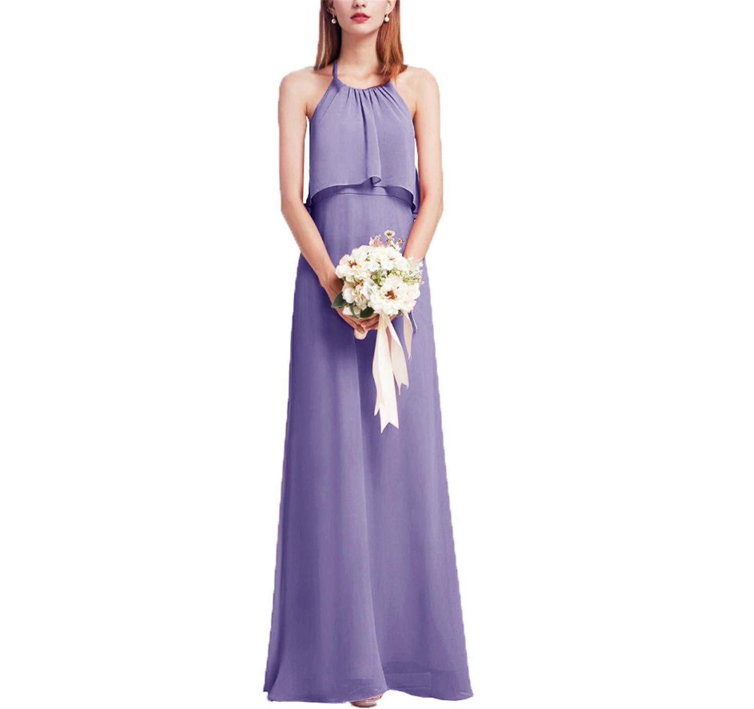 FJMM Womens Halter Neck Sleeveless Chiffon Maxi Dresses Prom Dresses